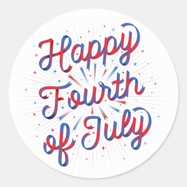 Happy 4th of July Stickers (Red/Blue Gradient) (Front)