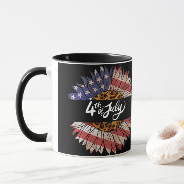 Happy 4th of July Sunflower Women's T-shirt Mug (With Donut)