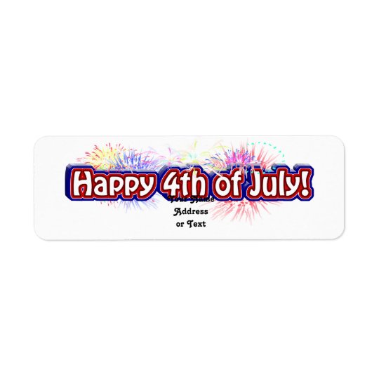 Happy 4th of July Text Design w/Fireworks Return Address Label