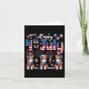 Happy 4th Of July Three Cute Australian Shepherds  Card