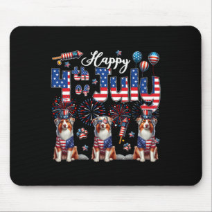 Happy 4th Of July Three Cute Australian Shepherds Mouse Pad