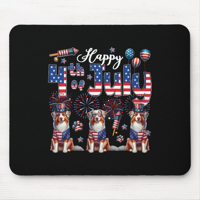 Happy 4th Of July Three Cute Australian Shepherds  Mouse Pad (Front)