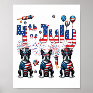 Happy 4th Of July Three Cute Boston Terriers Sungl Poster