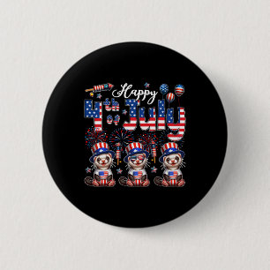 Happy 4th Of July Three Cute Ferrets Sungles Flag 6 Cm Round Badge
