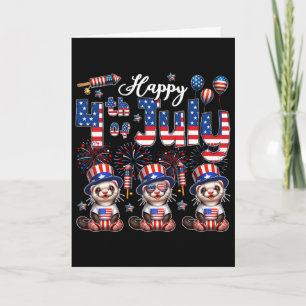 Happy 4th Of July Three Cute Ferrets Sungles Flag  Card