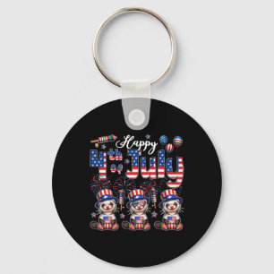 Happy 4th Of July Three Cute Ferrets Sungles Flag Key Ring