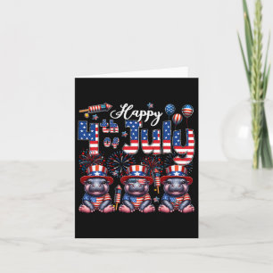 Happy 4th Of July Three Cute Hippos Sungles Flag P Card