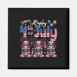 Happy 4th Of July Three Cute Hippos Sungles Flag P Magnet