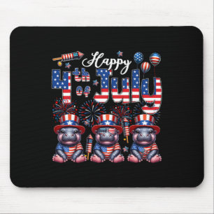 Happy 4th Of July Three Cute Hippos Sungles Flag P Mouse Pad