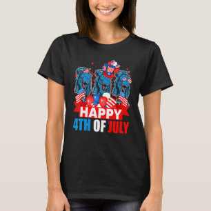 Happy 4th Of July Three Pride American Flag T Rex T-Shirt