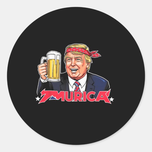 Happy 4th Of July Trump American Flag Merica Trump Classic Round Sticker (Front)