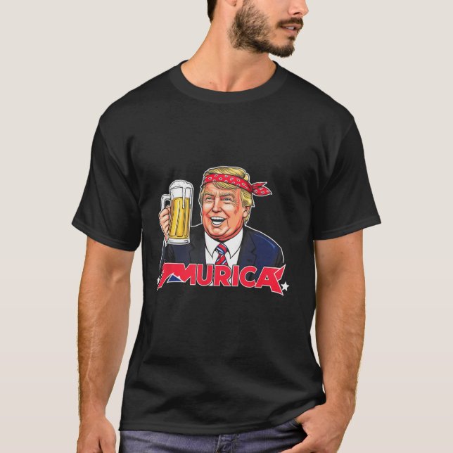 Happy 4th Of July Trump American Flag Merica Trump T-Shirt (Front)