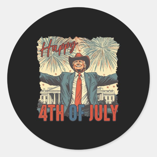 Happy 4th Of July Trump Independence Day  Classic Round Sticker (Front)