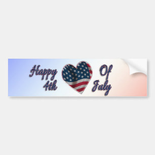Happy 4th of July USA Flag Heart Bumper Sticker