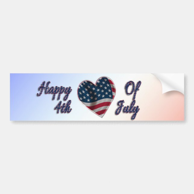 Happy 4th of July USA Flag Heart Bumper Sticker (Front)