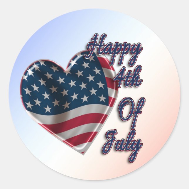 Happy 4th of July USA Flag Heart Classic Round Sticker (Front)