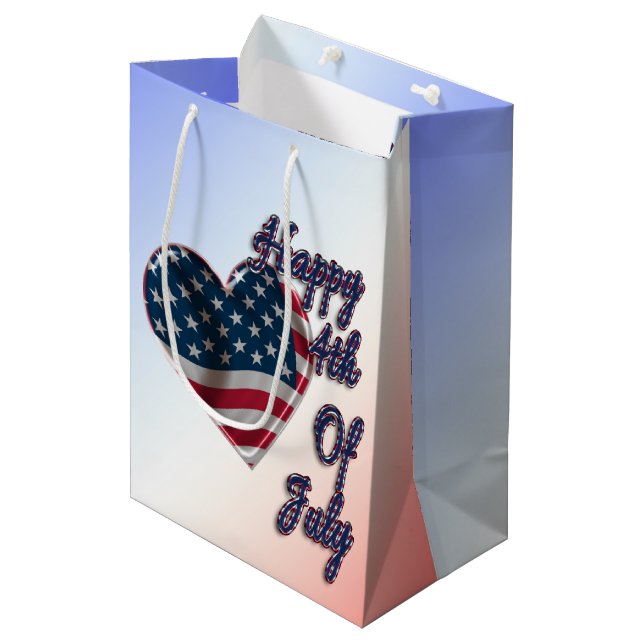 Happy 4th of July USA Flag Heart Medium Gift Bag (Front Angled)