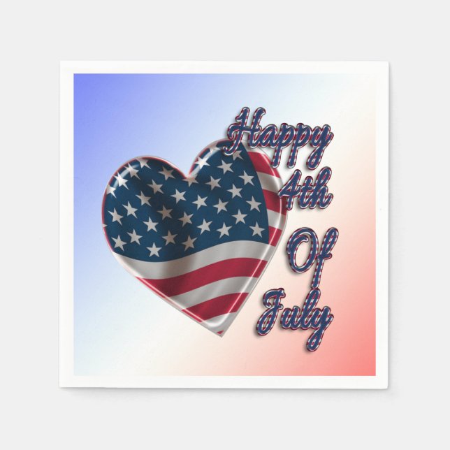 Happy 4th of July USA Flag Heart Napkin (Front)