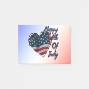 Happy 4th of July USA Flag Heart Post-it Notes