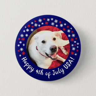 Happy 4th of July USA Funny Smiling Dog Photo 6 Cm Round Badge