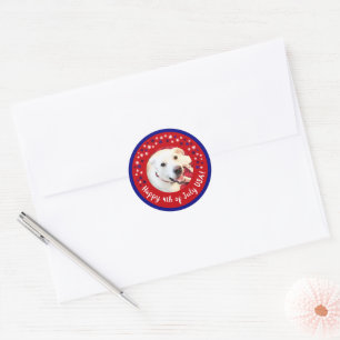 Happy 4th of July USA Funny Smiling Dog Photo Classic Round Sticker