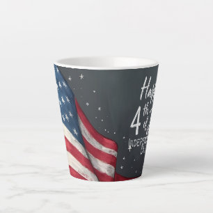 Happy 4th of July Vintage Flag Illustration Art Latte Mug