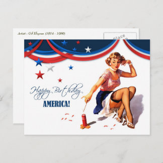 Happy 4th of July. Vintage Pin-up Design Postcards
