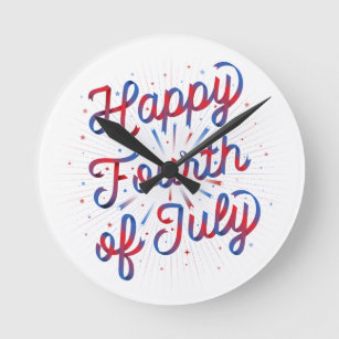 Happy 4th of July Wall Clock (Red/Blue Gradient)