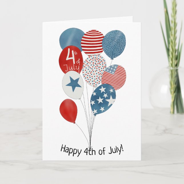 Happy 4th of July watercolor balloons Card (Front)