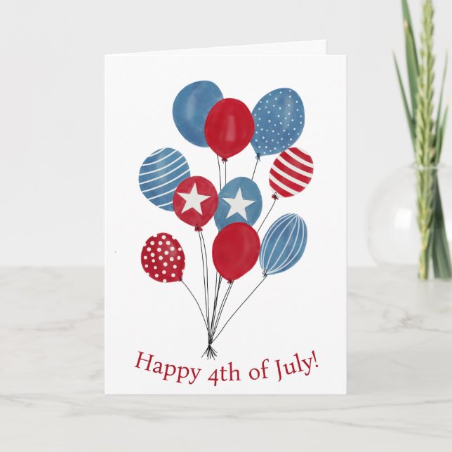 Happy 4th of July watercolor balloons Card (Front)