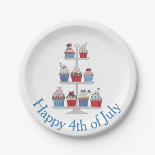Happy 4th of July watercolor cupcakes Paper Plate