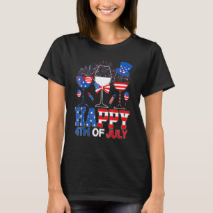 Happy 4th Of July Wine Glass American Flag Patriot T-Shirt
