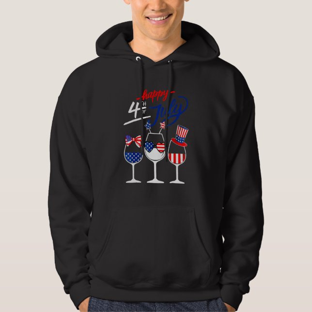 Happy 4th Of July Wine Glass US American Flag  Dri Hoodie (Front)