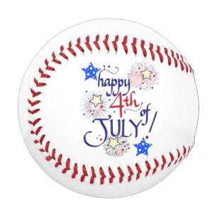 Happy 4th of July! with fireworks and stars Baseba Baseball
