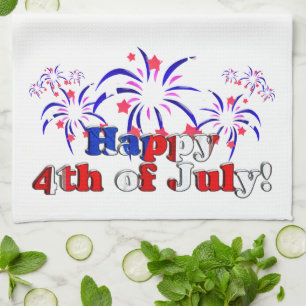Happy 4th of July with Fireworks Tea Towel