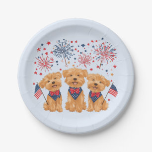 Happy 4th Of July Yorkie Dogs Paper Plate