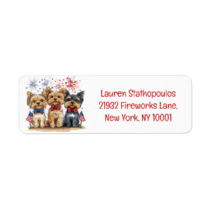 Happy 4th Of July Yorkshire Terrier Dogs Return Address Label