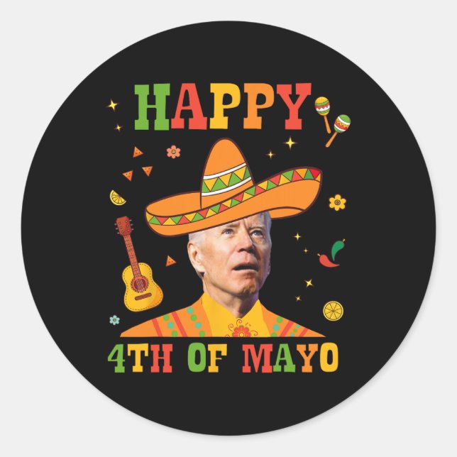 Happy 4th Of Mayo Funny Joe Biden Confused Cinco D Classic Round Sticker (Front)