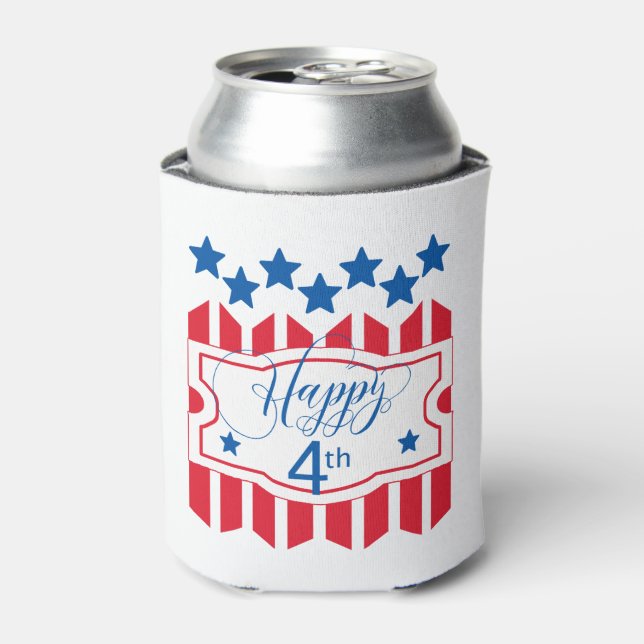 Happy 4th Stars and Stripes ID138 Can Cooler (Can Front)