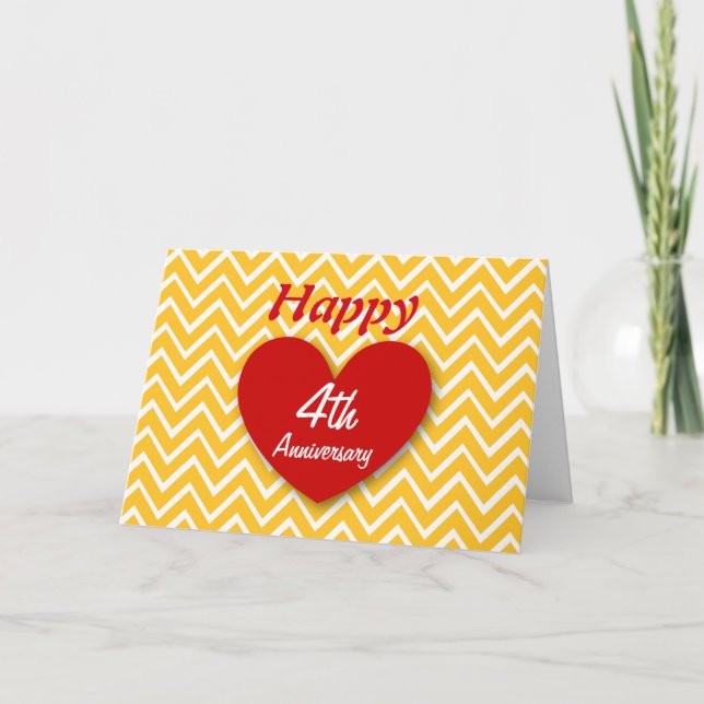 Happy 4th Wedding Anniversary Gold Chevrons B04 Card (Front)