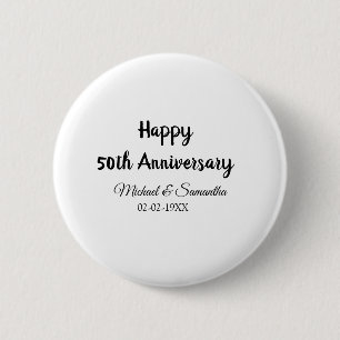Happy 50th anniversary add couple name date weddin 6 cm round badge
