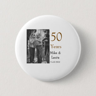 Happy 50th anniversary add couple name date weddin 6 cm round badge
