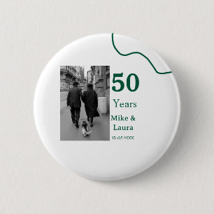 Happy 50th anniversary add couple name date weddin 6 cm round badge