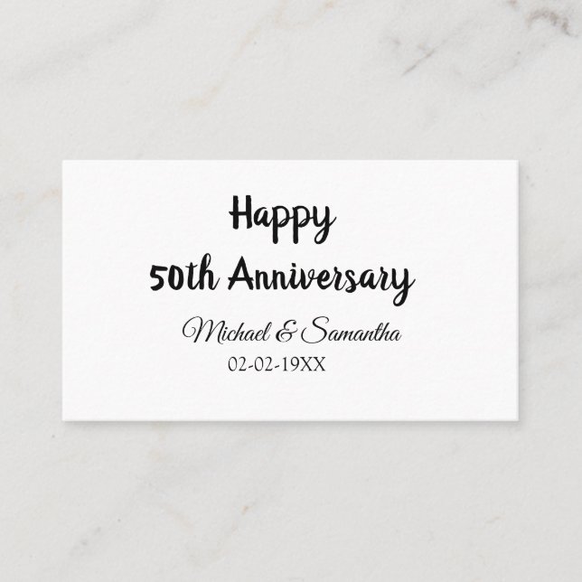 Happy 50th anniversary add couple name date weddin business card (Front)