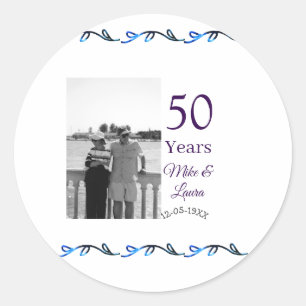 Happy 50th anniversary add couple name date weddin classic round sticker