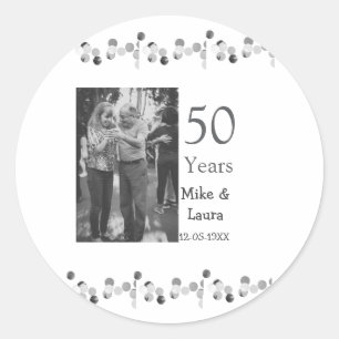 Happy 50th anniversary add couple name date weddin classic round sticker