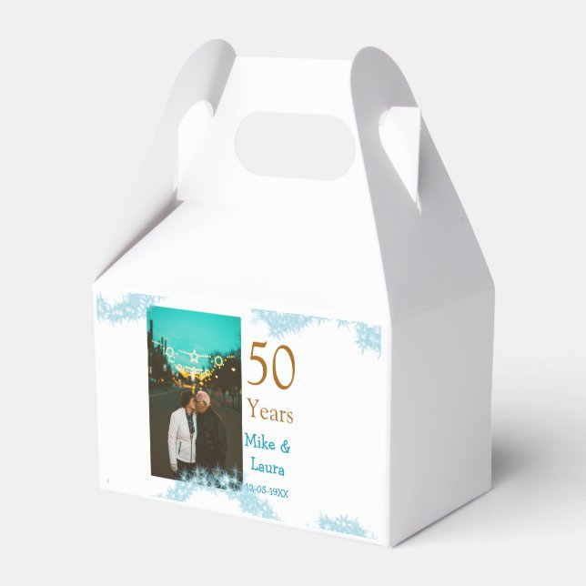 Happy 50th anniversary add couple name date weddin favour box (Front Side)
