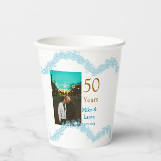 Happy 50th anniversary add couple name date weddin paper cups