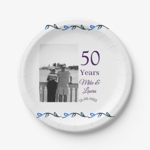 Happy 50th anniversary add couple name date weddin paper plate
