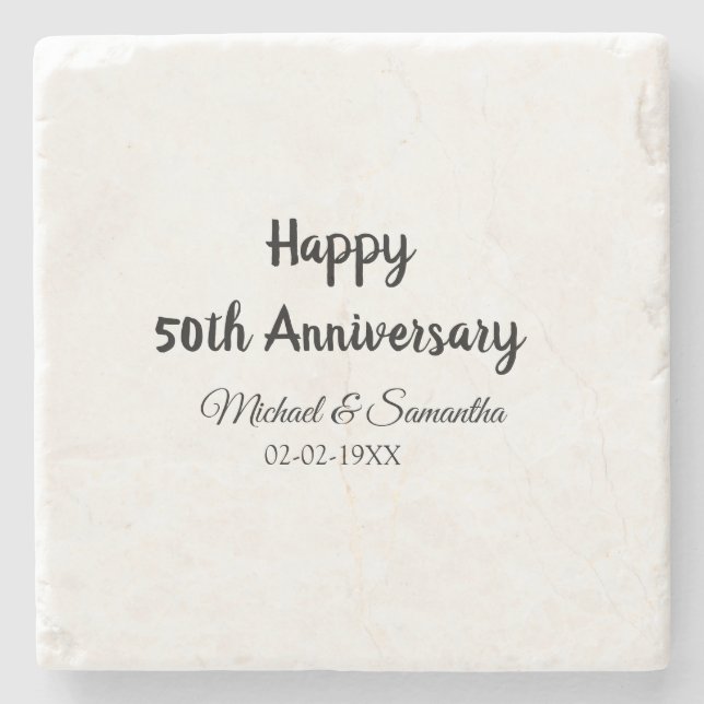 Happy 50th anniversary add couple name date weddin stone coaster (Front)